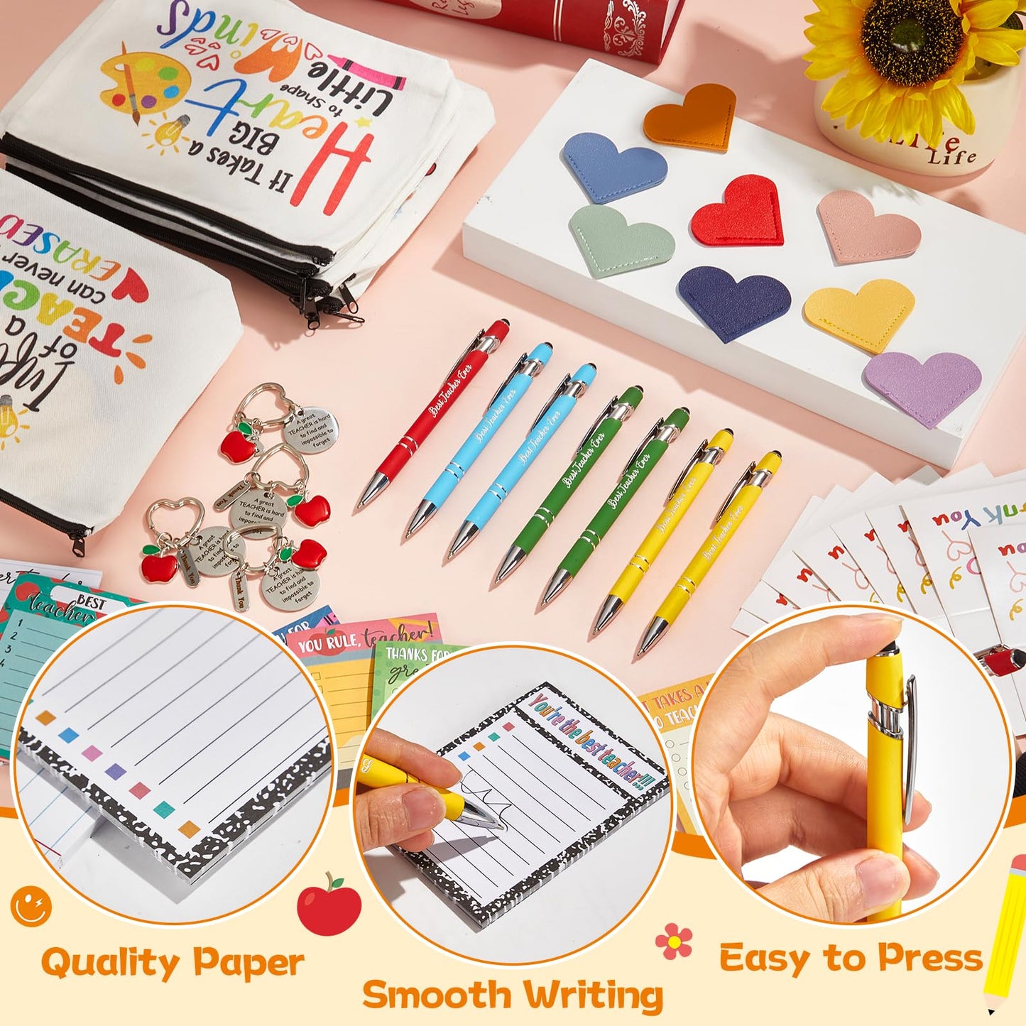 48Pcs Teacher Appreciation Gifts Bulk for Women with Sticky Notes Bookmark Key Chain Makeup Bags Pens Thank You Card Motivational Teacher Gifts Set for Teachers School Graduation Office Supplies