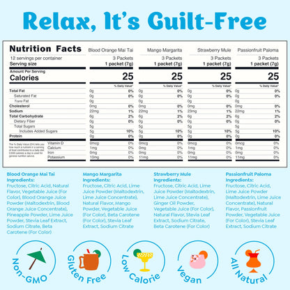 Craftmix Variety Pack Cocktail & Mocktail Drink Mixer, Skinny Mixes - Water Flavoring Packets - Made With Real Fruit - Vegan Low-Carb, Low-Sugar, Non-GMO, Dairy Free, Gluten Free, 12 Pack