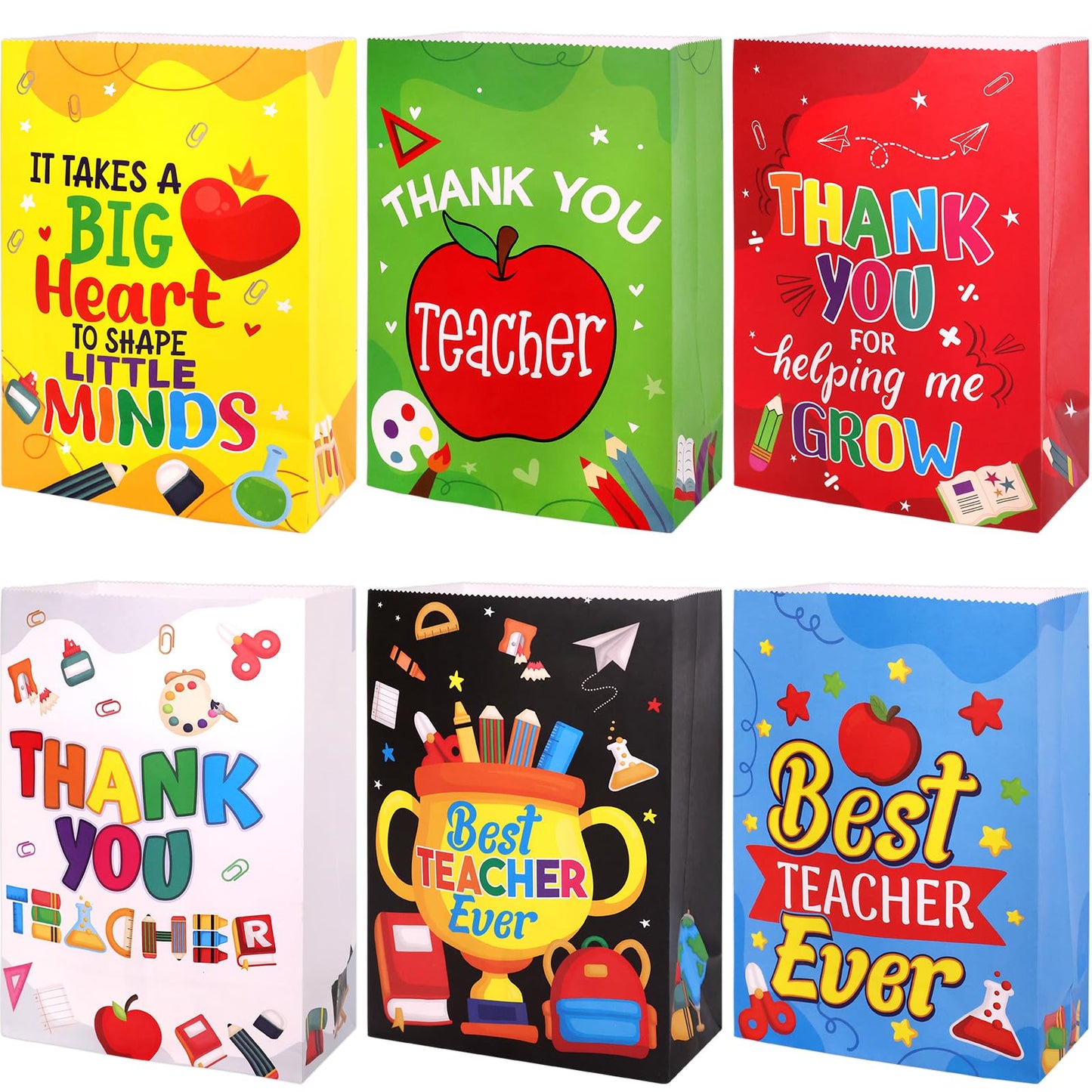 Fancy Land Teacher Appreciation Gift Bags 18 Pcs Thank You Teachers Goody Bags Party Favor Paper Bright Colorful