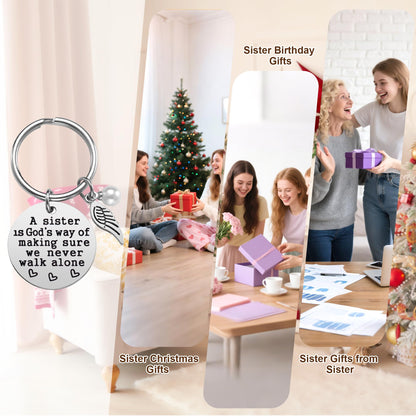 Sister Gift - A Sister is God's Way of Making Sure We Never Walk Alone KeychainJewelry Christmas Birthday Gifts for Sisters from Sisters