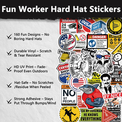 160Pcs Funny Blue Collar Hard Hat Stickers for Adults/Men - Hardhat Gifts Accessories for Construction, Welding, Electrician, Mechanic - Fit Welding, Tool Box, Helmet, Water Bottles
