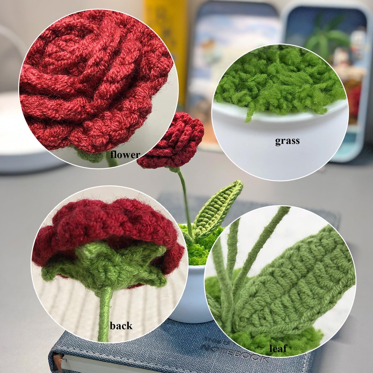 Joekaran Crochet Flowers Cute Rose Gifts for Girlfriend, Boyfriend Valentines Birthday Gifts for him her, Wedding, Anniversary, Christmas Romantic Couples I Love You Gift from Husband(Burgundy Rose)