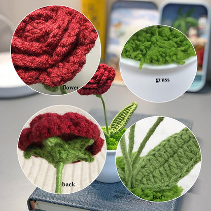 Joekaran Crochet Flowers Cute Rose Gifts for Girlfriend, Boyfriend Valentines Birthday Gifts for him her, Wedding, Anniversary, Christmas Romantic Couples I Love You Gift from Husband(Burgundy Rose)