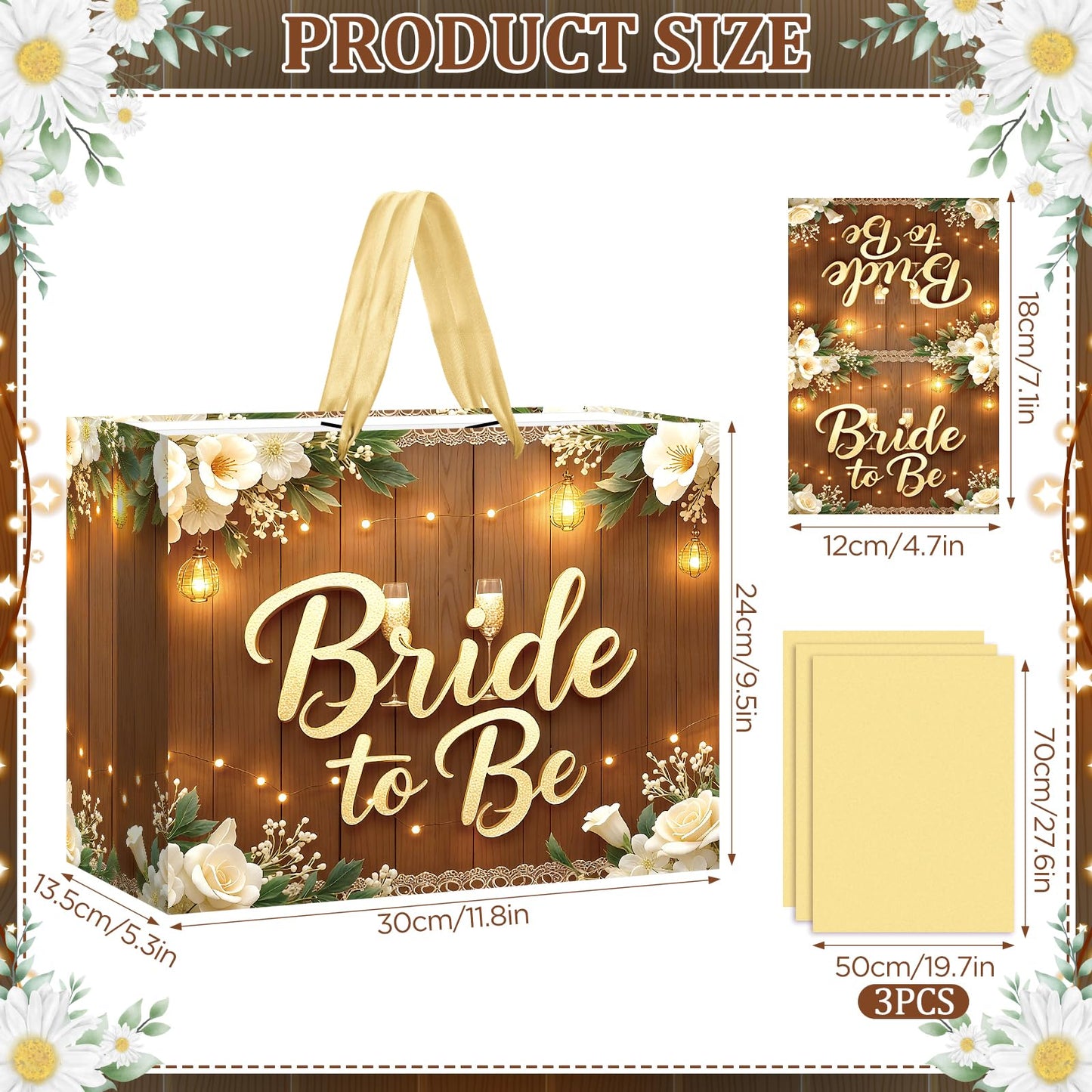 Woosytoo 1PC Brown Bride Gift Bag, Bridal Shower Gift Bags with Card and Tissue Paper, Bridal to Be Gift Wrapping Paper Bag for Bachelorette Engagement Wedding Shower Party Favor Bag