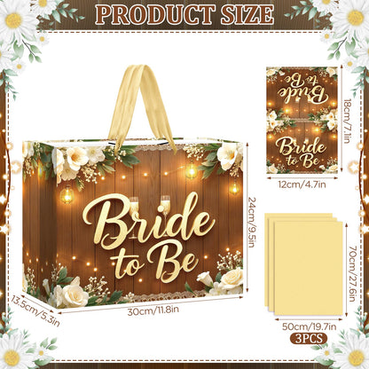 Woosytoo 1PC Brown Bride Gift Bag, Bridal Shower Gift Bags with Card and Tissue Paper, Bridal to Be Gift Wrapping Paper Bag for Bachelorette Engagement Wedding Shower Party Favor Bag