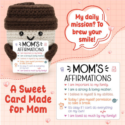 Agantree art Birthday Mom Gifts from Daughter Son Best Mom Affirmations Gifts for Mama Bonus Step Moms Mother Handmade Crochet Coffee Mug I Love You Gifts for Mom Positive Cute Small Decor