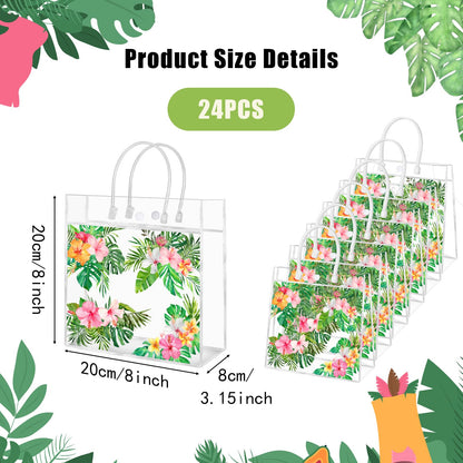 HYMENEX 24 Pcs Hawaiian Gift Bags, Aloha Clear PVC Gift Bag with Handles Luau Goodie Treat Candy Bags for Summer Tropical Aloha Festival Hawaiian Holiday Party Supplies Favor