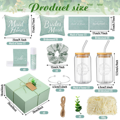 FillTouch 54 Pcs Bridesmaid Proposal Gifts, Will You Be My Bridesmaid, Maid of Honor Bride Gifts Include Gift Box Makeup Bag Invited Card Glass Cup Lip Balm Scrunchie Knotted Bracelet(Green)