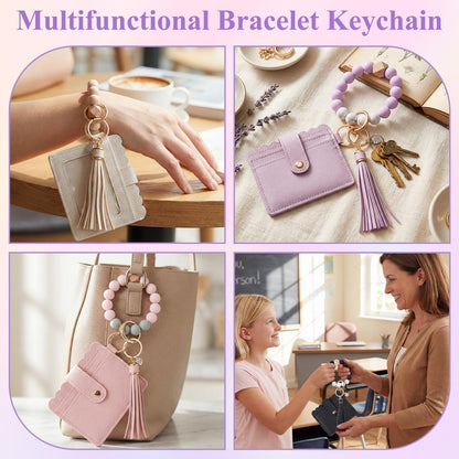 Landical 1/4/6 Set Teacher Appreciation Gift Bulk Wristlet Keychain Bracelet for Women Car Key Chain Thanks Card Giit Bags