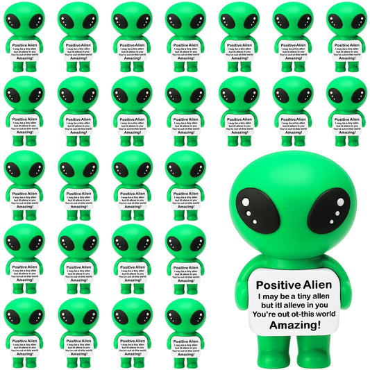 Soulchen 50 Pcs Employee Inspirational Gifts Mini Cool Alien Animal Decor Positive Rubber Alien for Daily Encouragement Self Affirmation UFO Geeky Decor