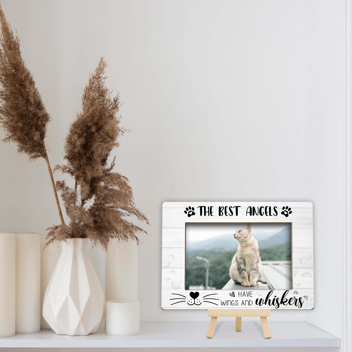 Memorial Gifts for Loss of Cat, Pet Memorial Gifts Wooden Photo Frame with Easel, 4x6 Cat Loss Sympathy Frame for Tabletop Display Photo Insert - G01