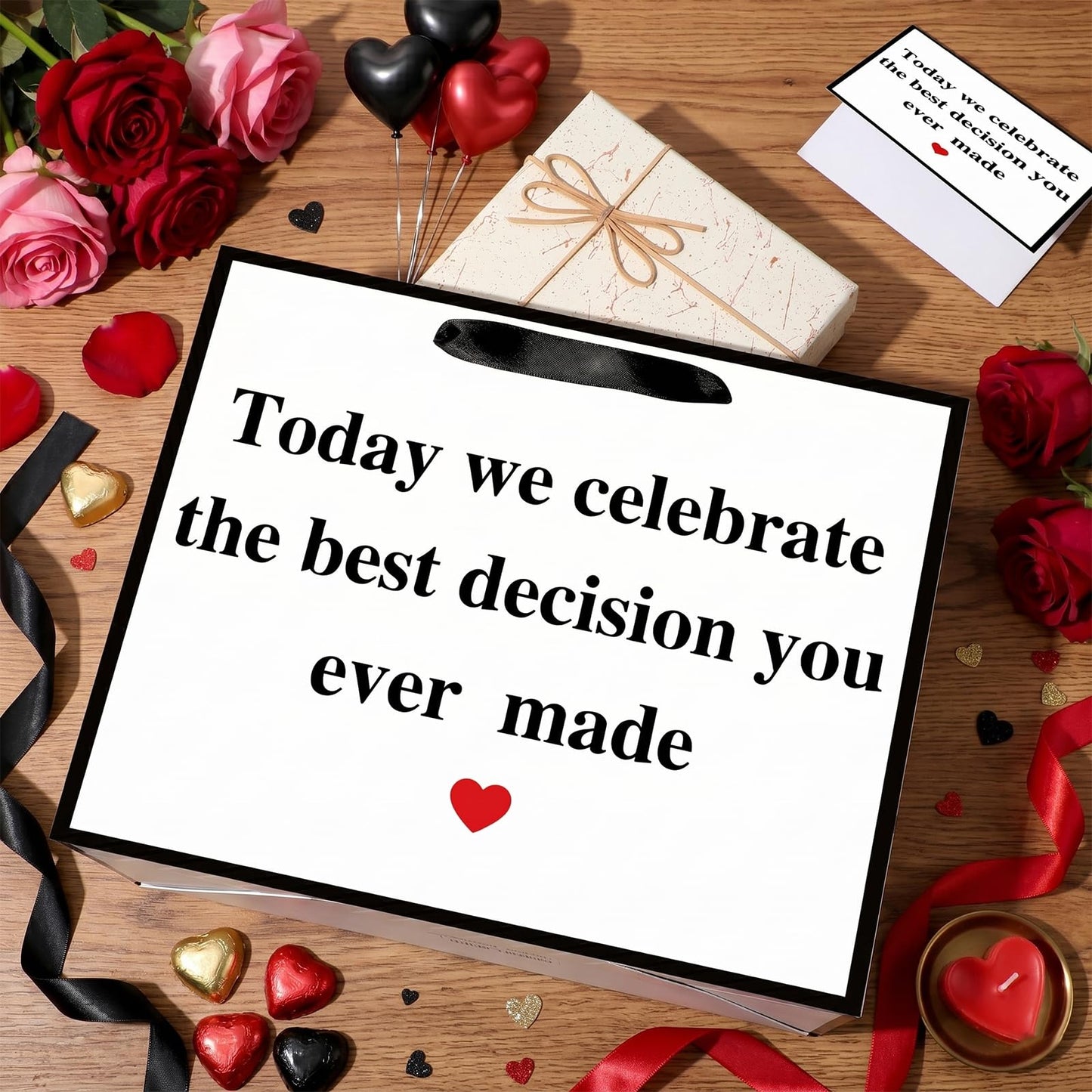 Woosytoo Anniversary Best Decision Gift Bags with Wrapping Paper and Card Wedding Anniversary Engagement Bridal Shower Decoration Supplies for Men Women Husband Wife Boyfriend Girlfriend