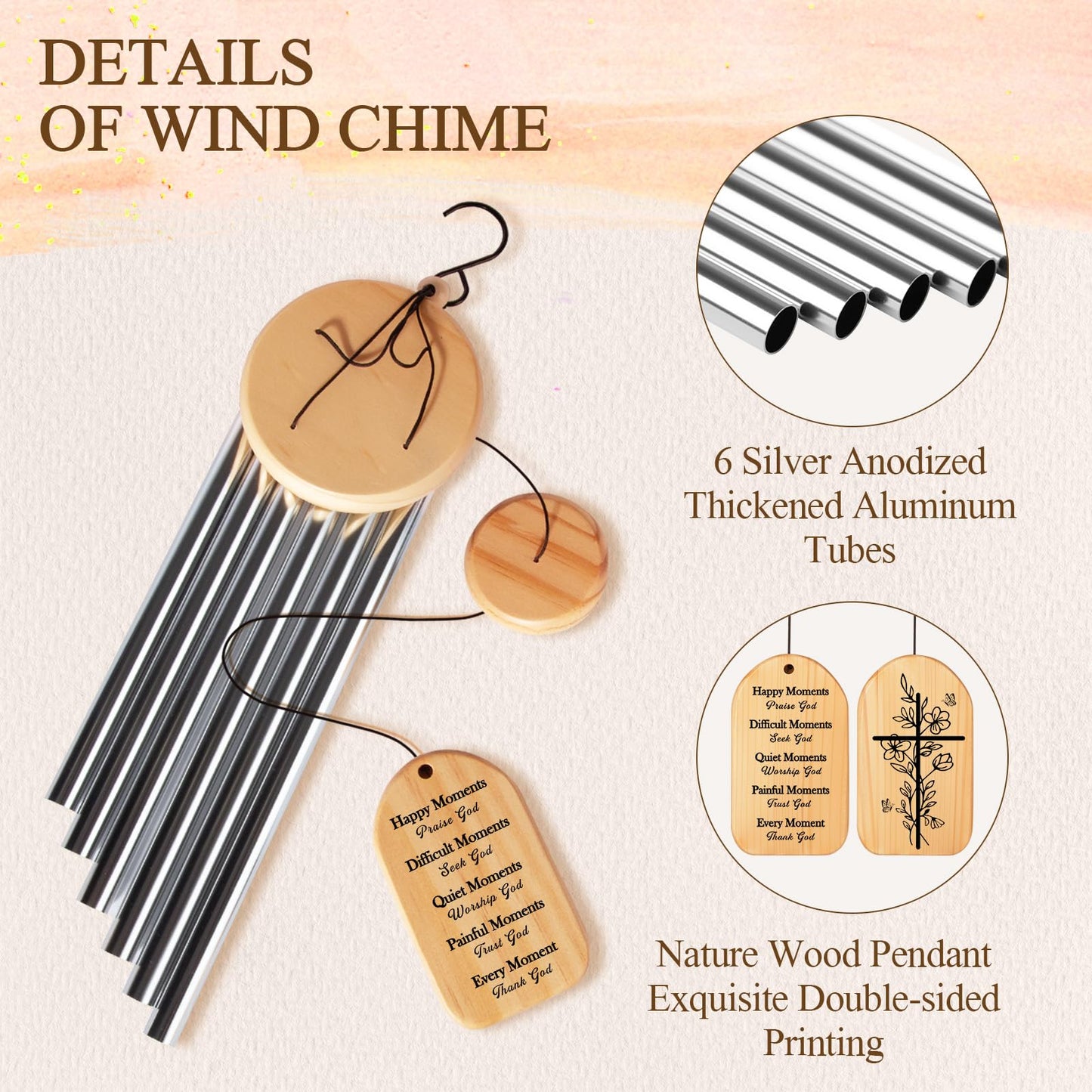Christian Gifts for Women Men, Inspirational Religious Gifts for Women Faith, Christian Wind Chimes with Bible Verse, 25.5 inch, Birthday Sympathy, Encouragement Spiritual Gift Ideas