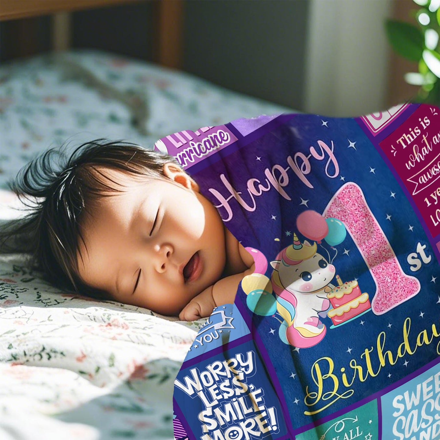 One Year Old Girl Birthday Gifts - Ultra Soft Blanket for 1st Birthday Girl Gifts,Present for One Year Old Baby Girl Celebration Fleece Throw Blanket 50"x40"
