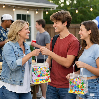 Gilprop 12 Pcs School's Out for Summer Gift Bags, End of Year Goodie Bags Bulk, Clear PVC Treat Tote Bag with Handles, Last Day of School Party Favors for Pool Beach Vacation