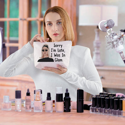 BLUPARK RHONY Inspired Gift Sorry I'm Late I Was In Glam Makeup Bag Real Housewives Gift (I Was In Glam)