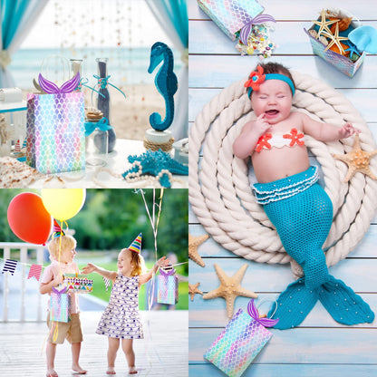 Chinco 24 Pieces Mermaid Gift Bags Party Favors Goodie Candy Treat Bags with Handle Mermaid Party Supplies for Girls Birthday Baby Shower Little Decorations