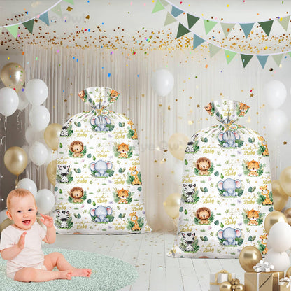 2Pcs Extra Large Baby Shower Plastic Gift Bags 70"x 40" Jumbo Safari Jungle Animals Present Bag XXL Big Gift Wrapping Bags Oversized Reusable Baby Gender Reveal Birthday Party Favors Goody Bags