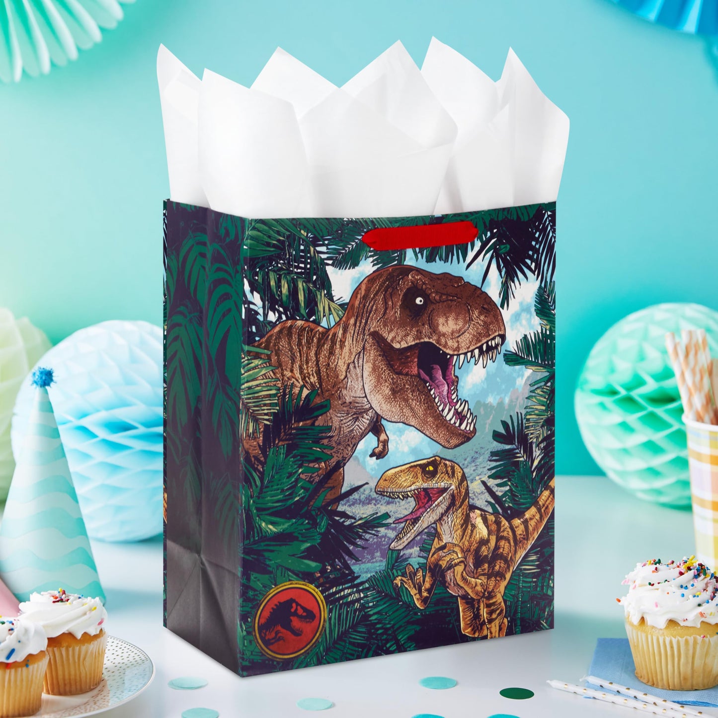 Hallmark Jurassic Park 13" Large Gift Bag with Tissue Paper (T-Rex, Dinosaurs) for Birthdays, Christmas, Holidays