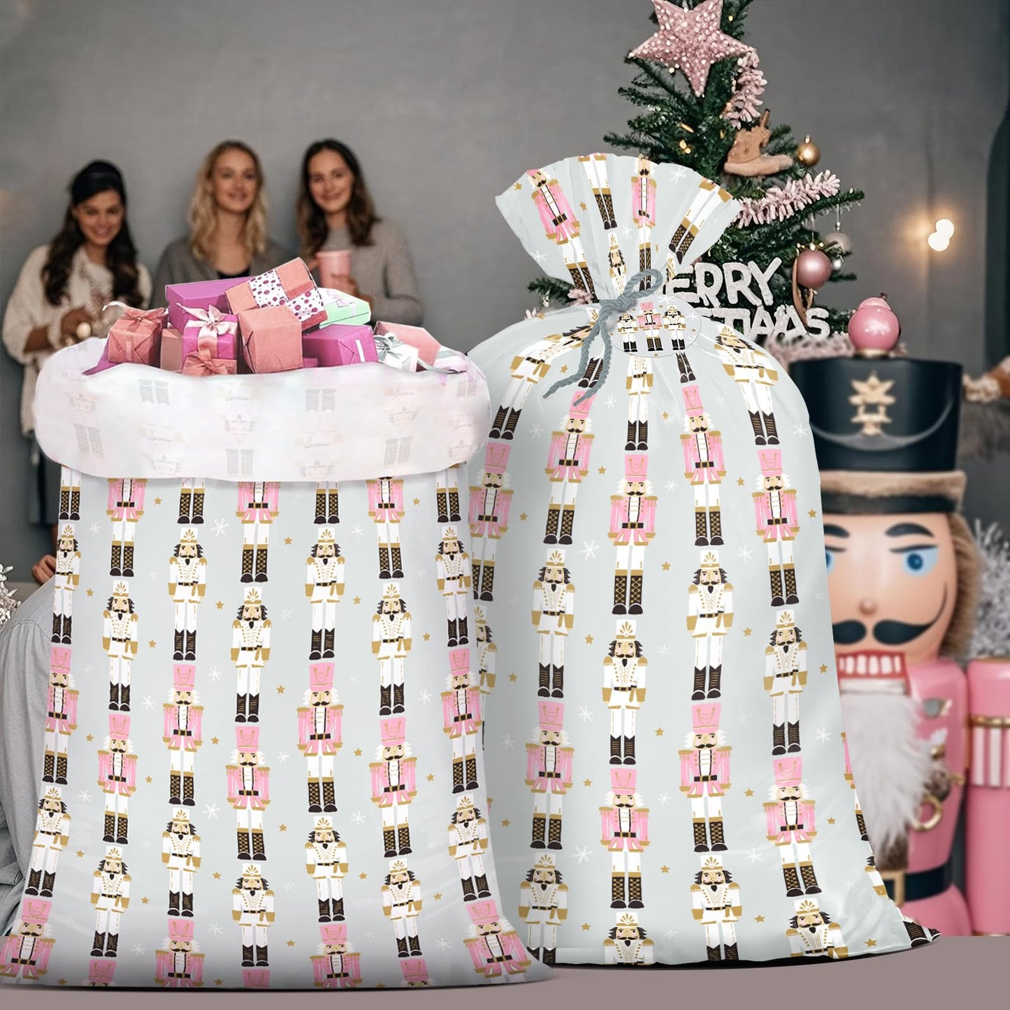 WRAPAHOLIC 56" Large Nutcracker Christmas Plastic Gift Bag - Nutcracker Jumbo Bike Bag Gift Wrap for Christmas, Winter, Holiday, Parties, Celebrating - 56" H x 36" W