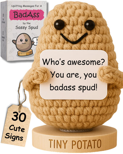 Empowering Gift for Strong Women - Funny Positive Crochet Potato W/ 30 Badass Affirmation Cards | Friendship Present for Mothers Day, Gag Birthday Gifts for Friends, Teens, Coworker, Sister, Mom, BFF