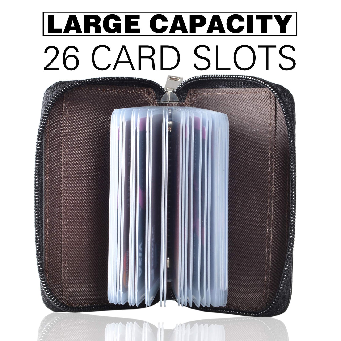 Easyoulife Genuine Leather Credit Card Holder Zipper Wallet With 26 Card Slots