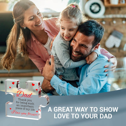 VELENTI Fathers Day Dad Birthday Gift - Engraved Acrylic Block Puzzle Dad Keepsake 3.35 x 2.76 Inch - Cool Father's Day Presents from Daughter, Son, Mom - Heartwarming Men Birthday Gift Idea