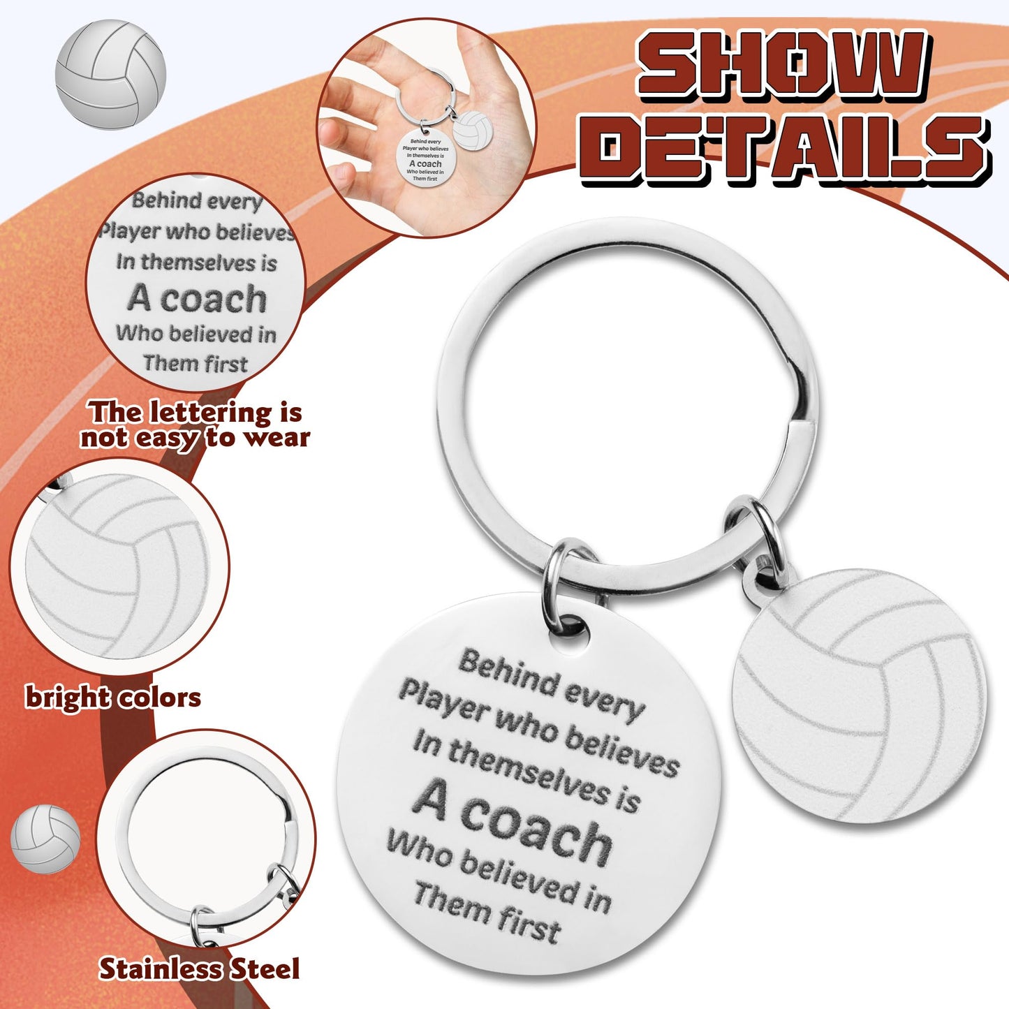 WATINC Coach Appreciation Keychain Gift Set, 4Pcs Sport Match Cheer Keychains Keepsake Present with Thank You Packaging