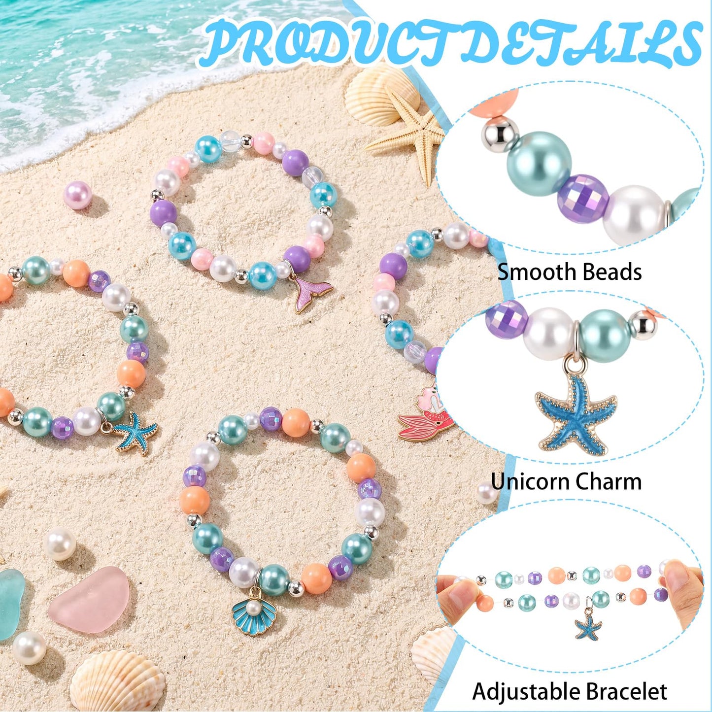 Misdary 12 Set Mermaid Party Favors Kids Beaded Bracelets Thank You Cards Goodie Bags Gifts Theme Party Accessories for Girls Jewelry Princess Birthday Prize Gifts Birthday Decorations