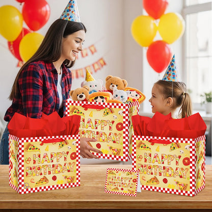 Woosytoo Pizza Birthday Decorations Bag Large Pizza Happy Birthday Paper Bag with Tissue Paper Card Pizza Bday Party Supplies for Kids Festival Bday Cooking Italy Theme Party Supplies