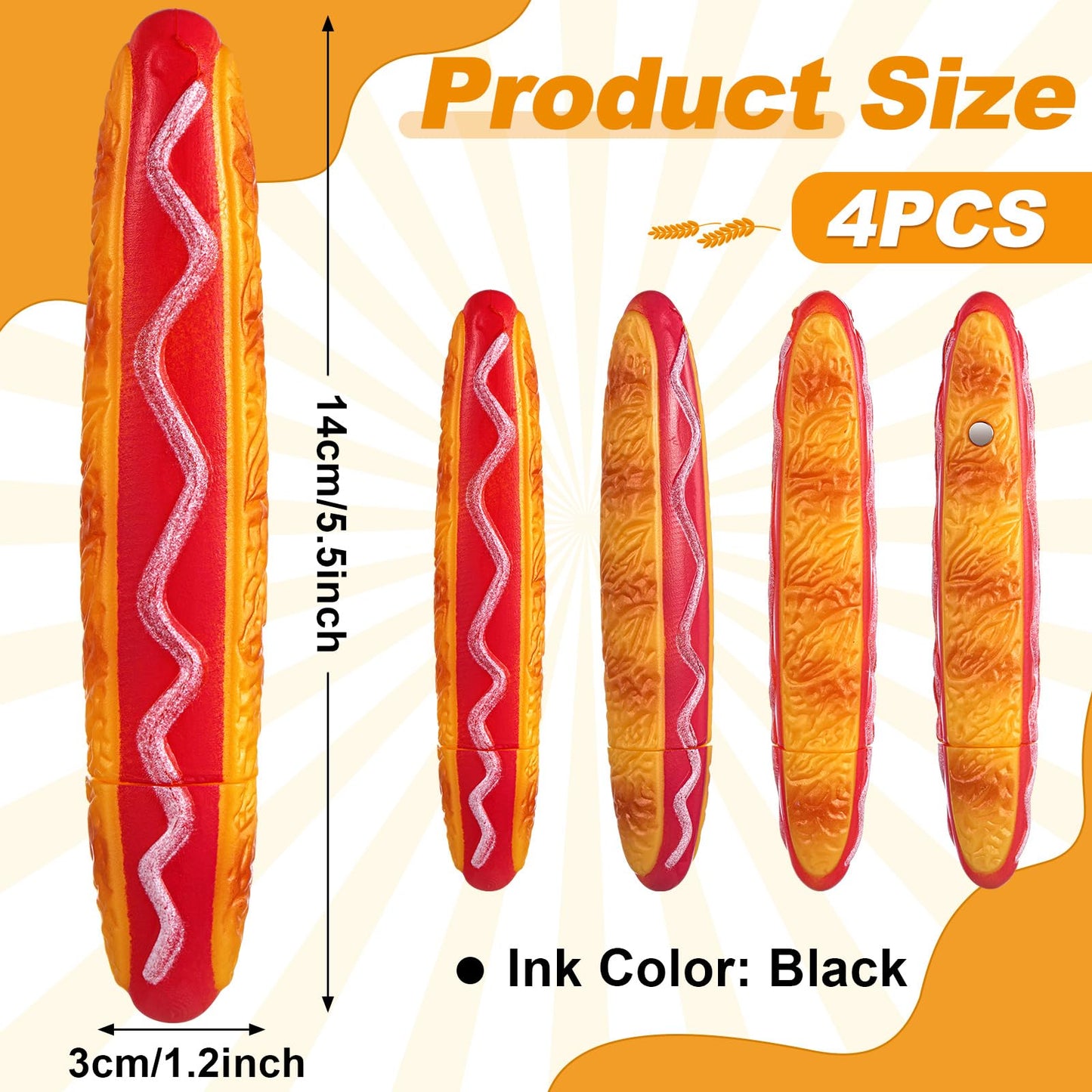 Sayglossy 4 Pcs Hot Dog Writing Pens 0.5 mm Cool Fast Food Fun Decorative Gifts for Christmas Birthday Party Office Desk Accessories