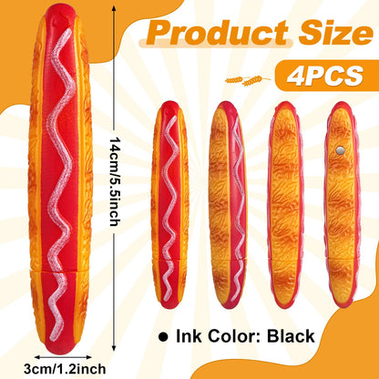 Sayglossy 4 Pcs Hot Dog Writing Pens 0.5 mm Cool Fast Food Fun Decorative Gifts for Christmas Birthday Party Office Desk Accessories