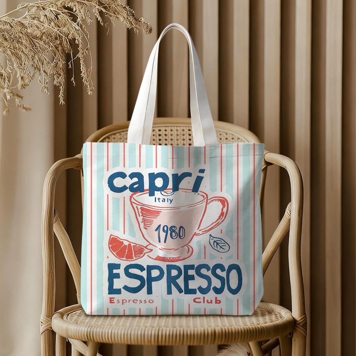 Canvas Tote Bag for Women, Fruits-CoffeeTote Bag, Italian Gifts, Reusable Shopping Grocery Bags