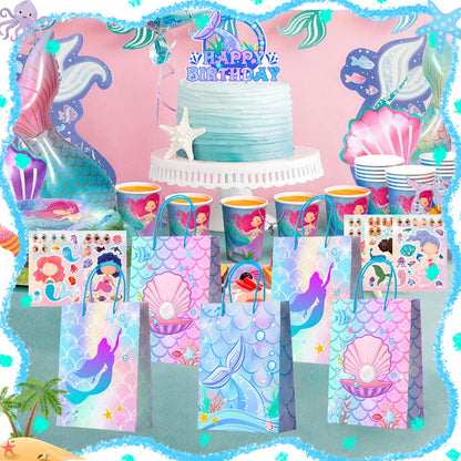 84pcs Mermaid Birthday Party Favor Bag Fillers with Fish Birthday Rings Keychain Bracelets Bags Hair Clips Necklace etc for Mermaid Birthday Decorations Supplies