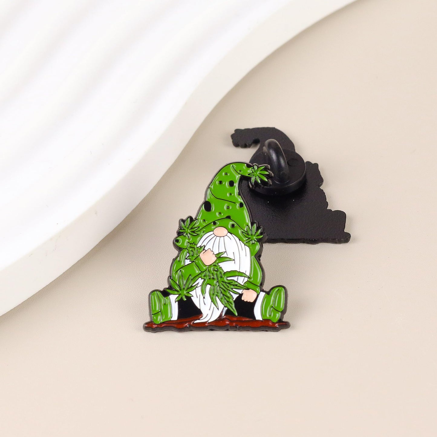 Stoner Gnome Enamel Pin, Marijuana Leaf Pin Brooch, 420 Friendly Gift For Weed Lover Cannabis Smoker, Stoner Life Lapel Badge, Pot Humor Brooches, Weed Garden Gnome Meme Accessories