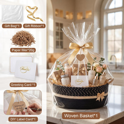 Colingmill Graduation Empty Gift Basket 14 * 10 * 5.5 in Basket with Gift Bag Ribbon and Paper Filler Thank You Card Tag for Graduation Nursery Living Room Shelves Birthday(Black,Jumper Wire)