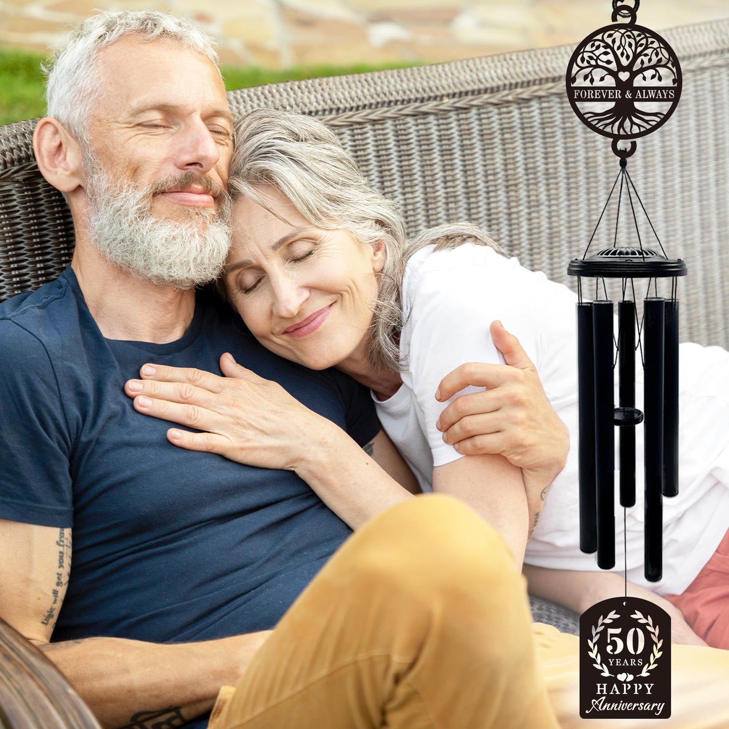 50th Anniversary Wedding Gifts for Couple,37" Golden Wedding Anniversary Wind Chimes, Unique 50 Years Marriage Keepsake for Parents Grandparents Wife Husband Friends (Tree of Life)