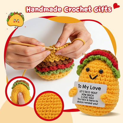 Mothers Day Wife Gifts for Wife from Husband - Handmade Positive Crochet Taco Plush, Romantic Valentines Day Birthday Anniversary Gifts for Her, Taco Stuffed Animal for Desk Decor, Home Decor