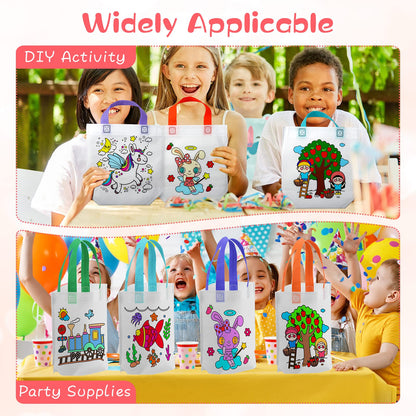 BBTO 100 Pcs Coloring Goodie Bags Cute Cartoon Reusable Party Favor Paint Non Woven Goodie Bags for Kids Birthday Party Art DIY Crafts Supplies, 20 Styles