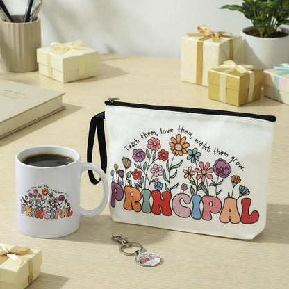 Havawish 3 Pcs Principal Appreciation Gift Set for Women School Principal Gift Makeup Bag Cosmetic Bag 11 oz Ceramic Coffee Mug and Keychain for Assistant Principals Graduation End of The Year