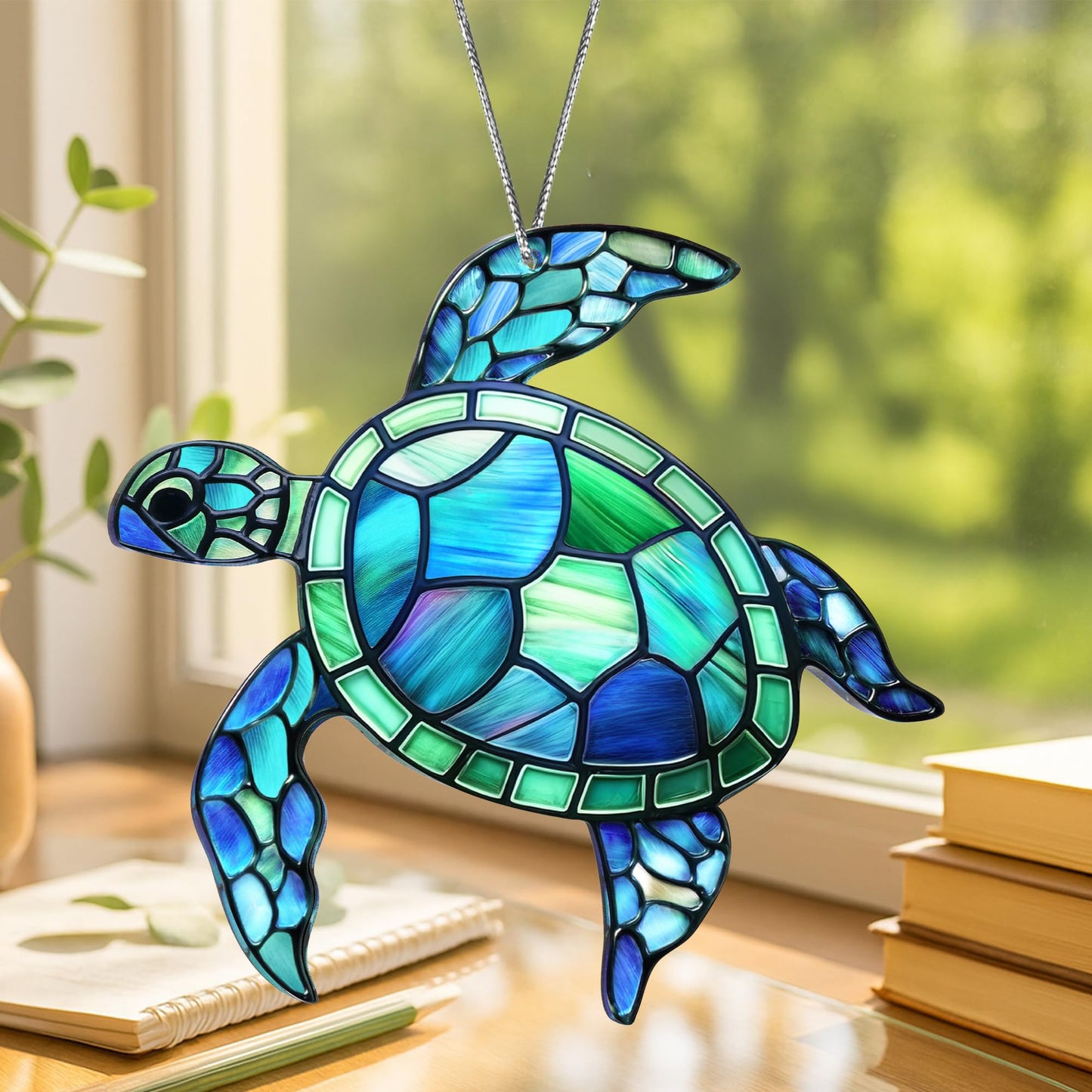 Sea Turtle Acrylic Suncatcher Ornament with Story Card, Sea Turtle Gifts for Women, Beach Gifts for Women, Beach Christmas Ornaments for Tree, White Elephant Presents for Friendship (Blue Sea)