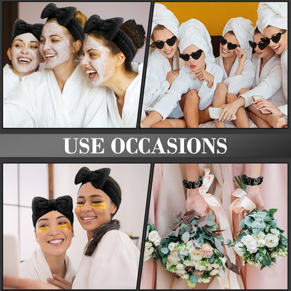 Semato 4 Pcs Black Bridesmaid Proposal Gifts Bridesmaid Spa Headband, Hair Claw Clips, Heart Shaped Sunglasses and Smooth Satin Scrunchies