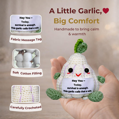 Handmade Crochet Decorative Gift with Meaningful Quote – Garlic Friends Design – Cute Design Collection for Men and Women, Romantic Gift for Valentine's Day, Birthday, and Christmas
