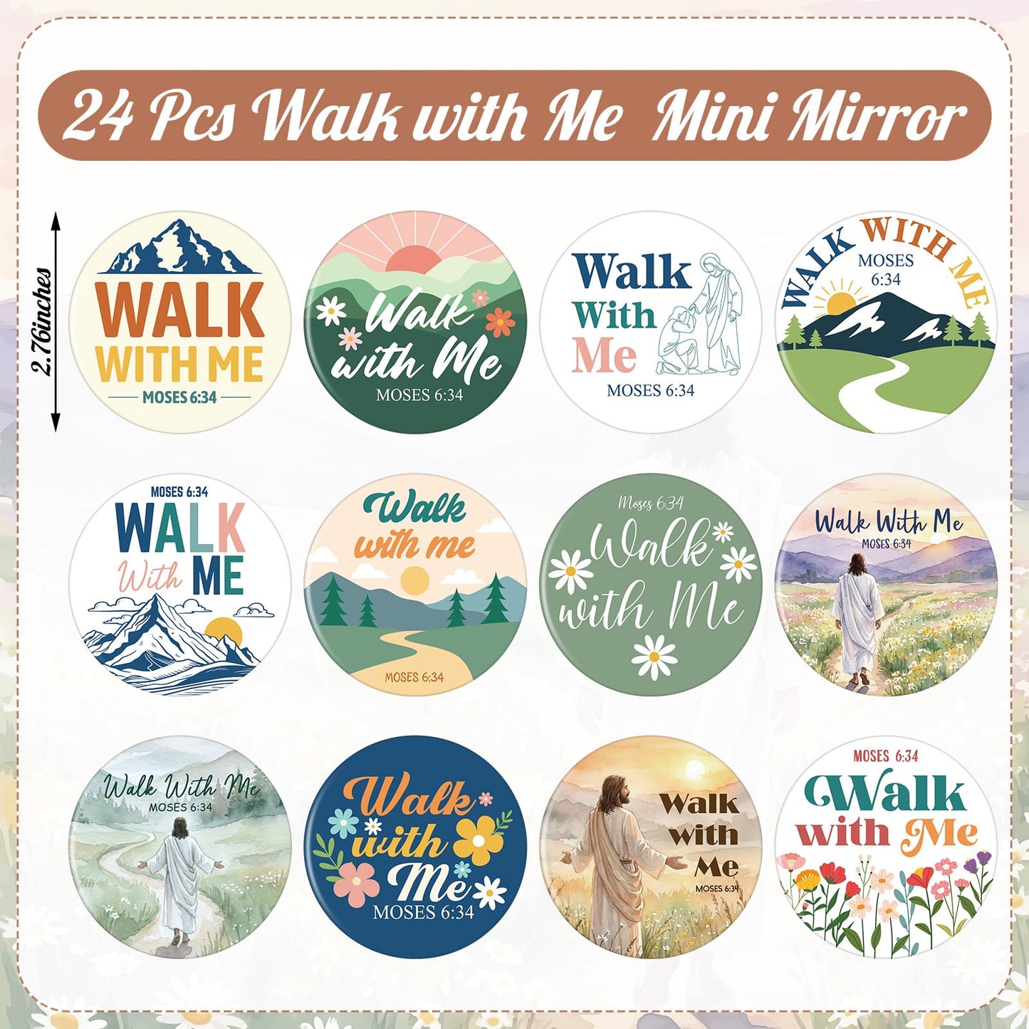 Xuhal 24 Pcs LDS Youth Theme 2026 Walk with Me Gifts Bulk LDS Mini Mirror 2026 Religious Christian Faith Baptism Gifts for Men Women Teens