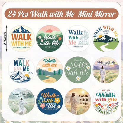 Xuhal 24 Pcs LDS Youth Theme 2026 Walk with Me Gifts Bulk LDS Mini Mirror 2026 Religious Christian Faith Baptism Gifts for Men Women Teens