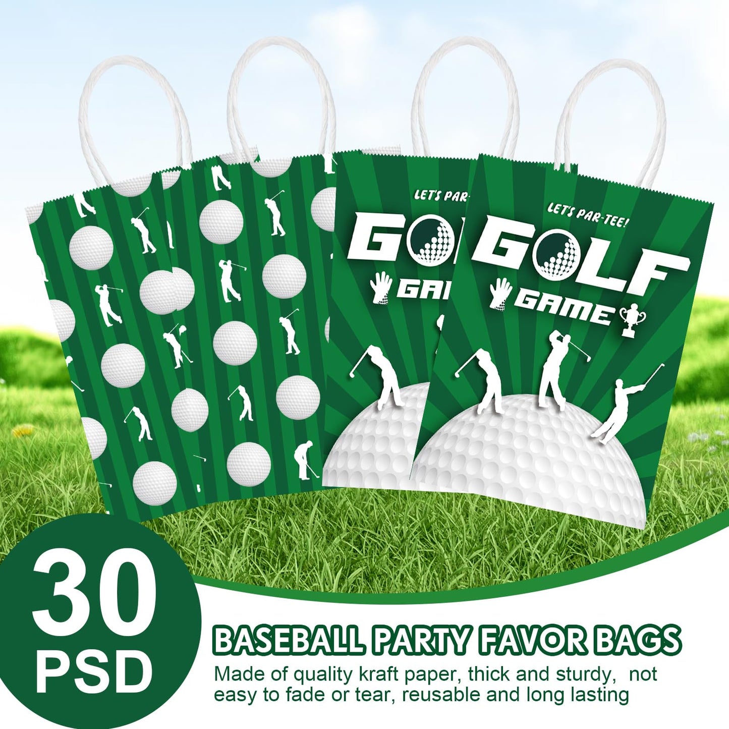 Leinuosen 30 Pcs Golf Gift Goodie Bags Cute Golf Treat Bags for Snacks and Candy Bag with Handle for Theme Adults Birthday Party Shower Favors, 8.3 x 5.9 x 3.1 Inch