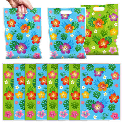 Aposwow Hawaiian Luau Party Favor Bags - 50 Pcs Hibiscus Flower Goodie Candy Gifts Bags Tropical Plastic Treat Favor Supplies Summer Moana Decorations For Hawaiian Luau Party
