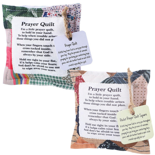 Fanfanwin 2 Pack Prayer Quilt with Cross, Mini Pocket Scripture Quilts for Women, Portable Christian Gifts for Encouragement, Pastor Appreciation Bereavement Gift(Classic)