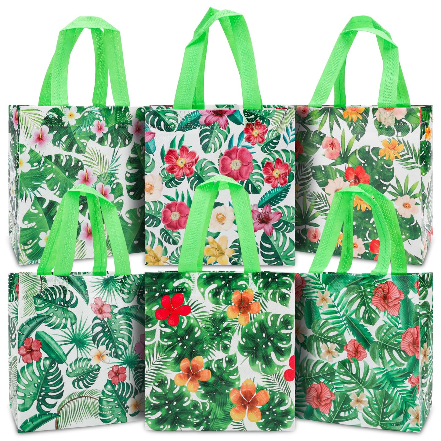 PHOGARY Reusable Gift Bag with Handle, 12PCS Hawaiian Aloha Bags, Non Woven Tropical Hawaii Luau Goodie Bag for Summer Beach Pool Birthday Party Favor Bags
