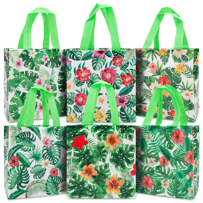 PHOGARY Reusable Gift Bag with Handle, 12PCS Hawaiian Aloha Bags, Non Woven Tropical Hawaii Luau Goodie Bag for Summer Beach Pool Birthday Party Favor Bags
